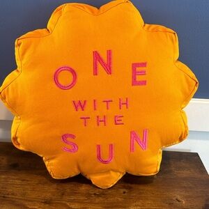 Pink and orange sun pillow “one with the sun” double sided throw pillow decor